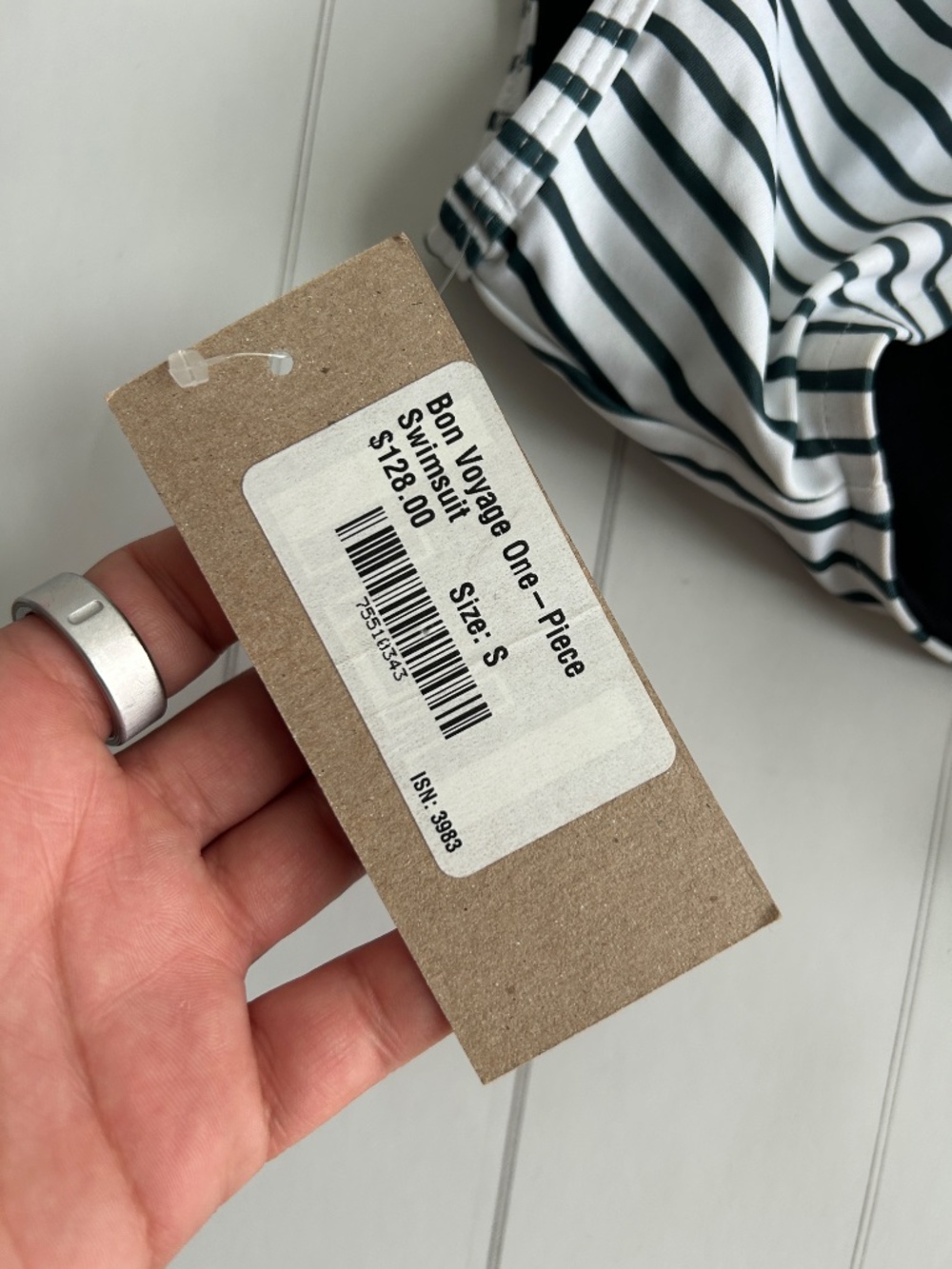Albion size S Bon Voyage one piece swimsuit green stripe modest open back NEW - Picture 9 of 10